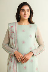 3 Piece - Embroidered Embellished Suit - E1634