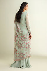3 Piece - Embroidered Embellished Suit - E1634