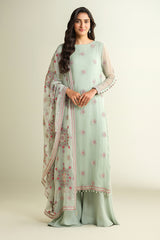 3 Piece - Embroidered Embellished Suit - E1634