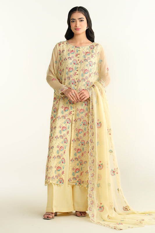 3 Piece - Embroidered Embellished Suit - E1651