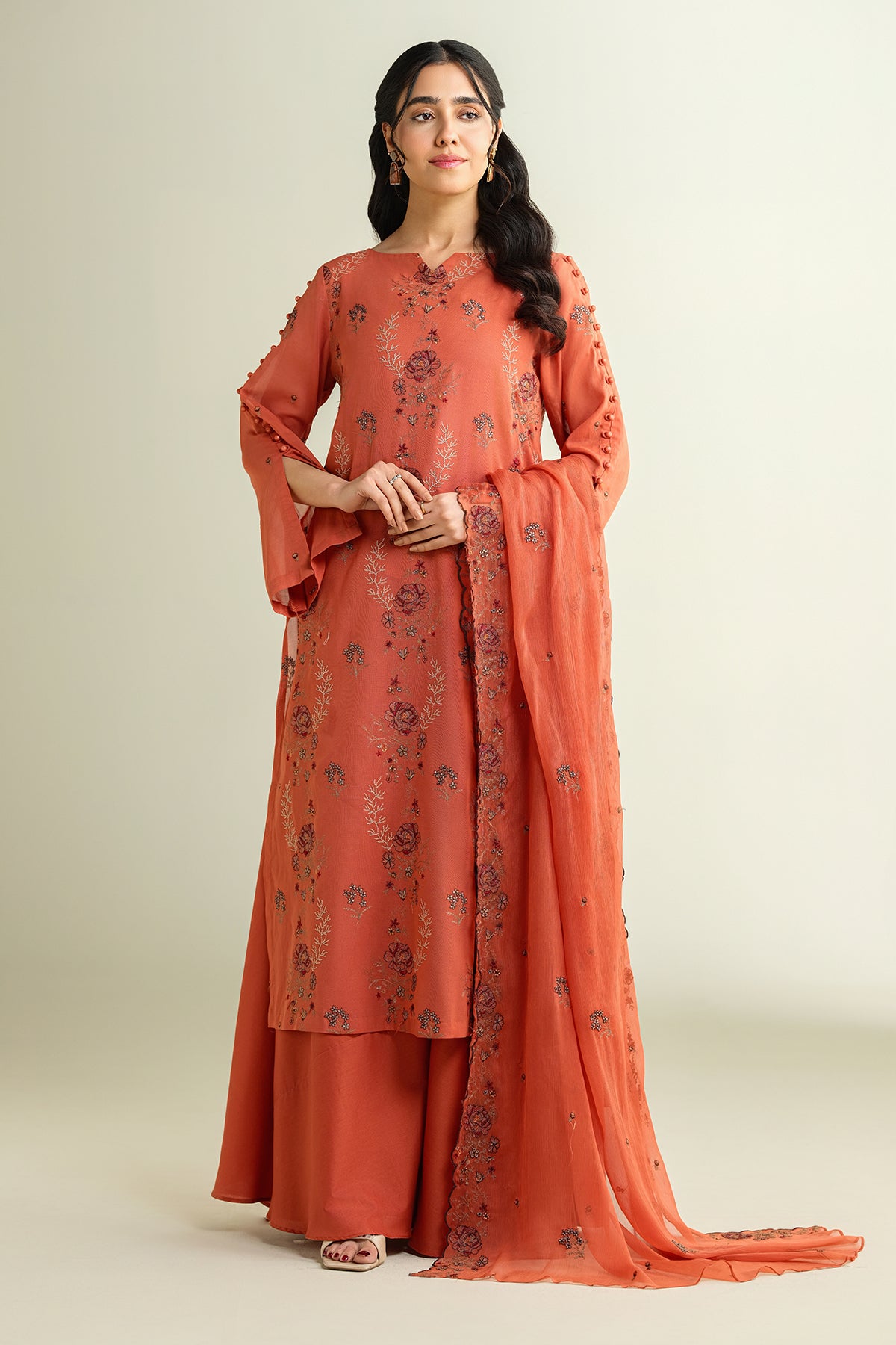 3 Piece -  Embroidered Suit - E1655