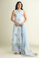3 Piece - Printed Embroidered Suit - E1661