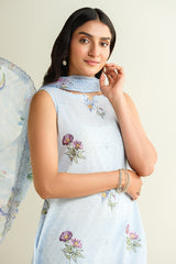 3 Piece - Printed Embroidered Suit - E1661