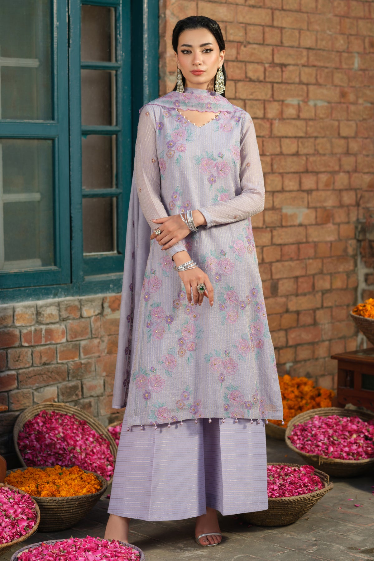 3 Piece - Embroidered & Embellished Suit - E1680