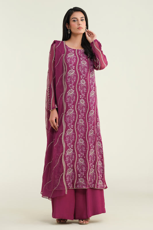 3 Piece - Embroidered & Embellished Suit - E1686