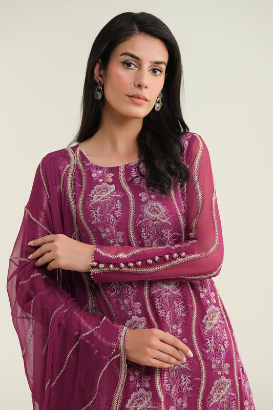 3 Piece - Embroidered & Embellished Suit - E1686