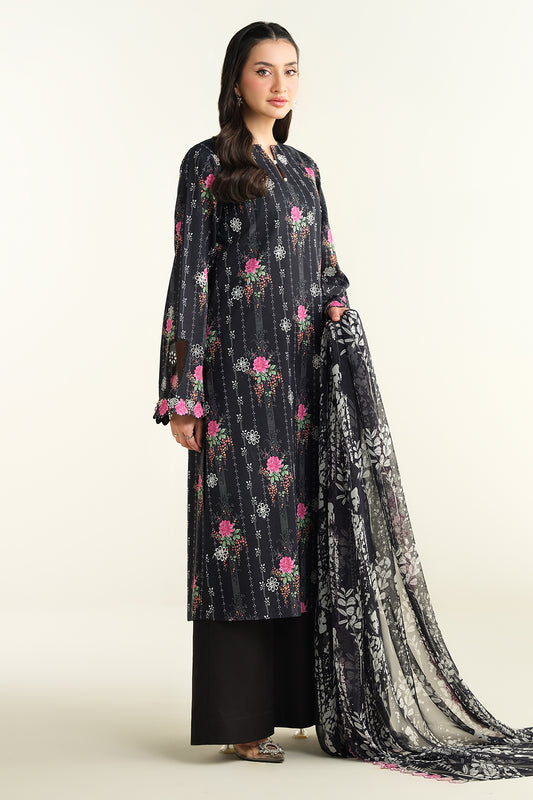 3 Piece - Printed & Embroidered Suit - E1688