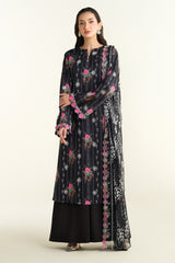 3 Piece - Printed & Embroidered Suit - E1688