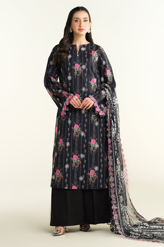3 Piece - Printed & Embroidered Suit - E1688