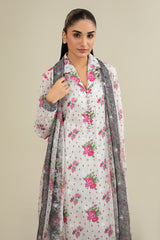 3 Piece - Printed & Embroidered Suit - E1690