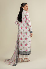 3 Piece - Printed & Embroidered Suit - E1690