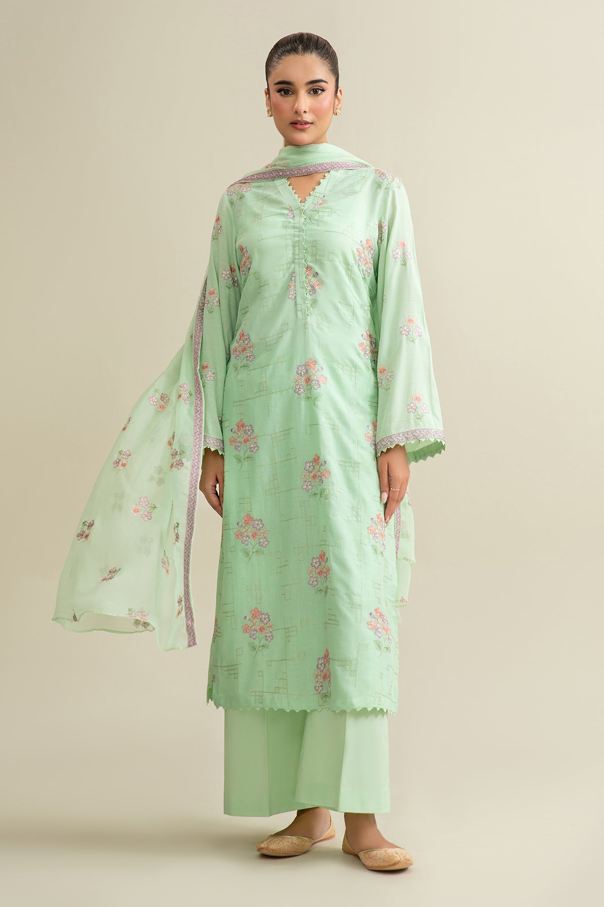 3 Piece - Embroidered Suit - E1694