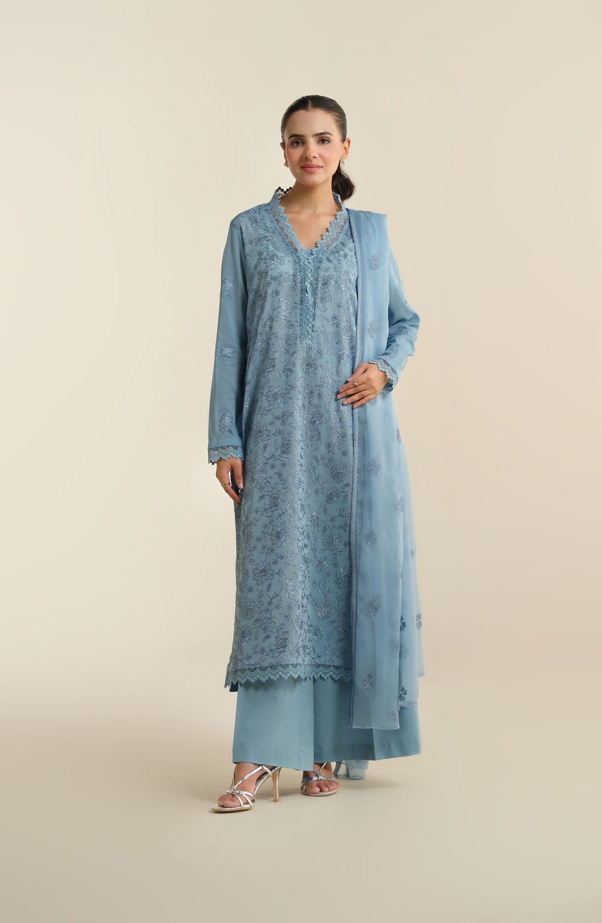 3 Piece - Embroidered Suit - E1696