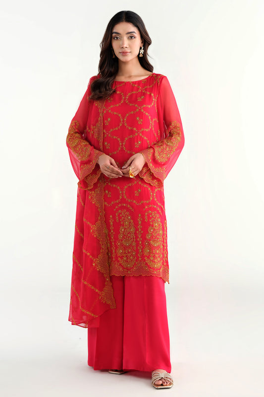 3 Piece - Embroidered & Embellished Suit - E1716
