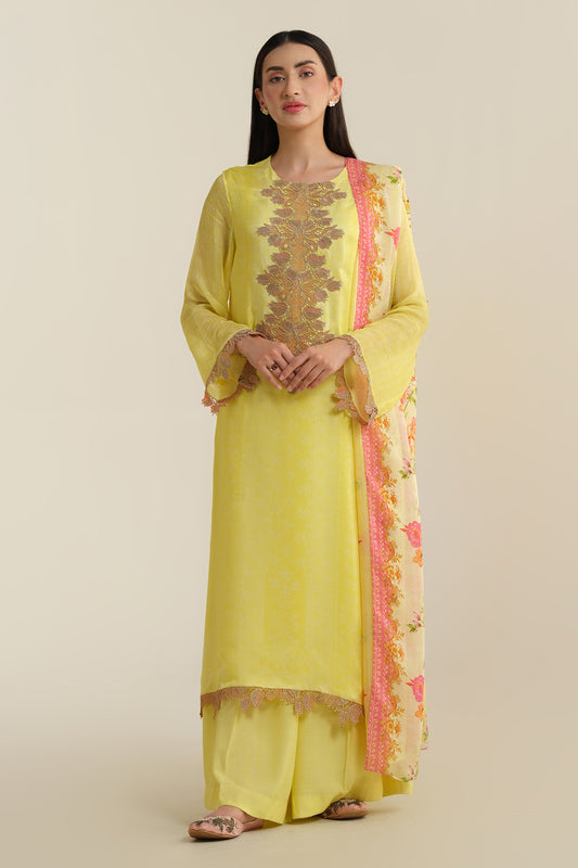 3 piece - Printed & Embroidered Suit - E1717