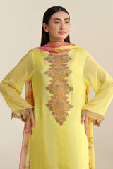 3 piece - Printed & Embroidered Suit - E1717