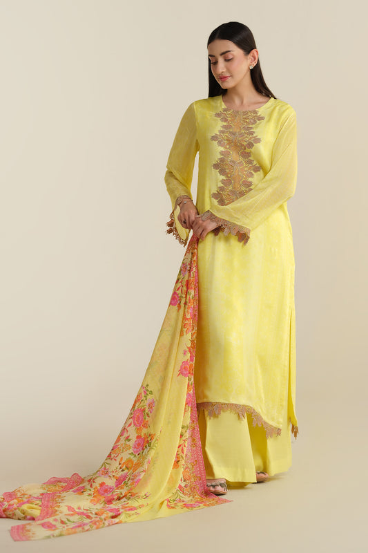 3 piece - Printed & Embroidered Suit - E1717
