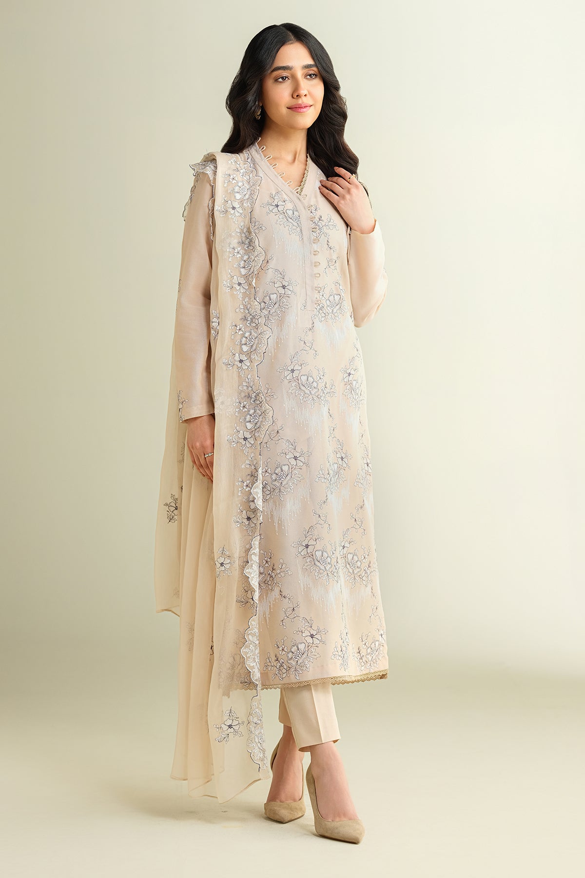 3 Piece -  Embroidered Suit - E1724