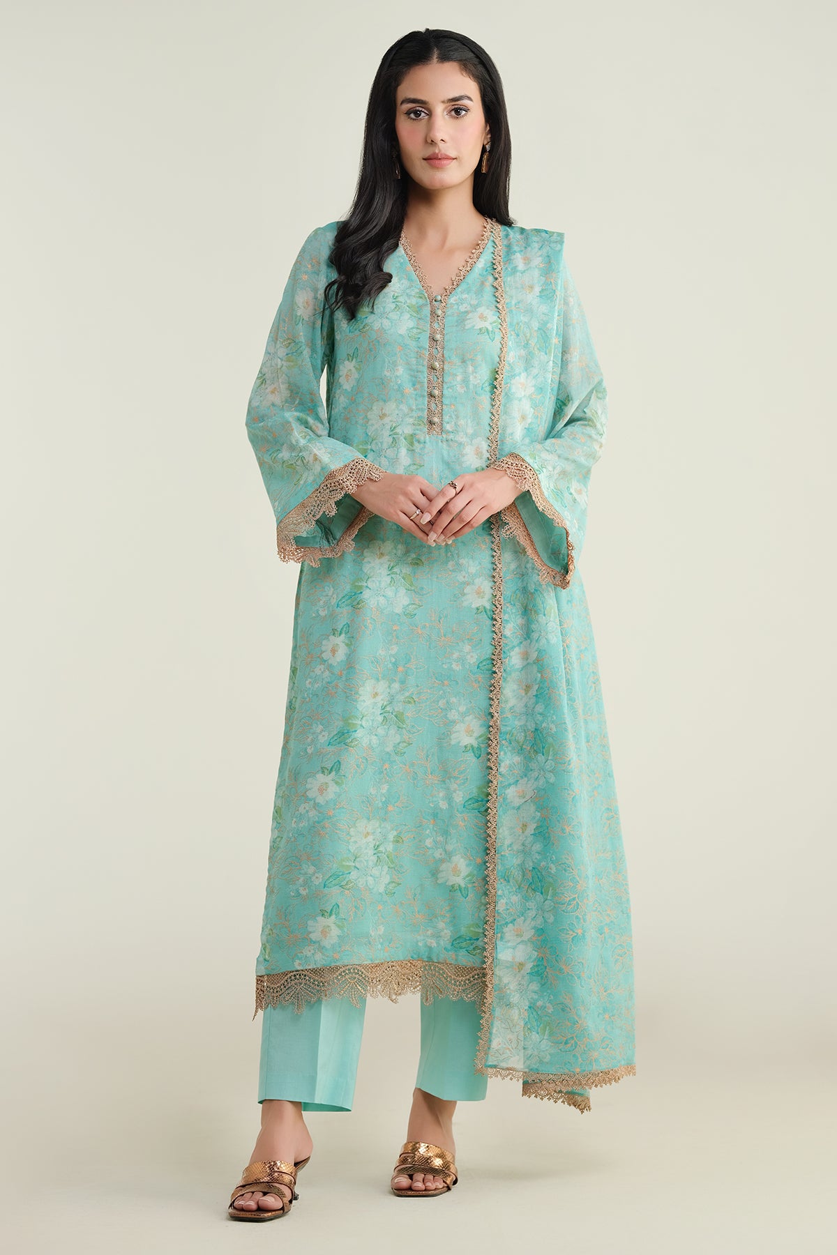 4 Piece-Printed & Embroidered Suit-E1729