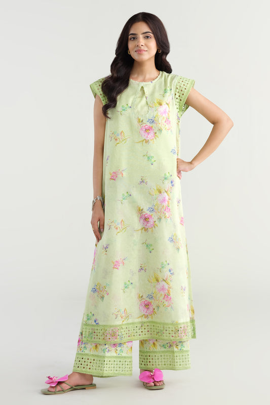 2 Piece - Printed & Embroidered Suit - E1733