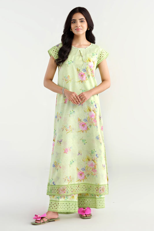 2 Piece - Printed & Embroidered Suit - E1733