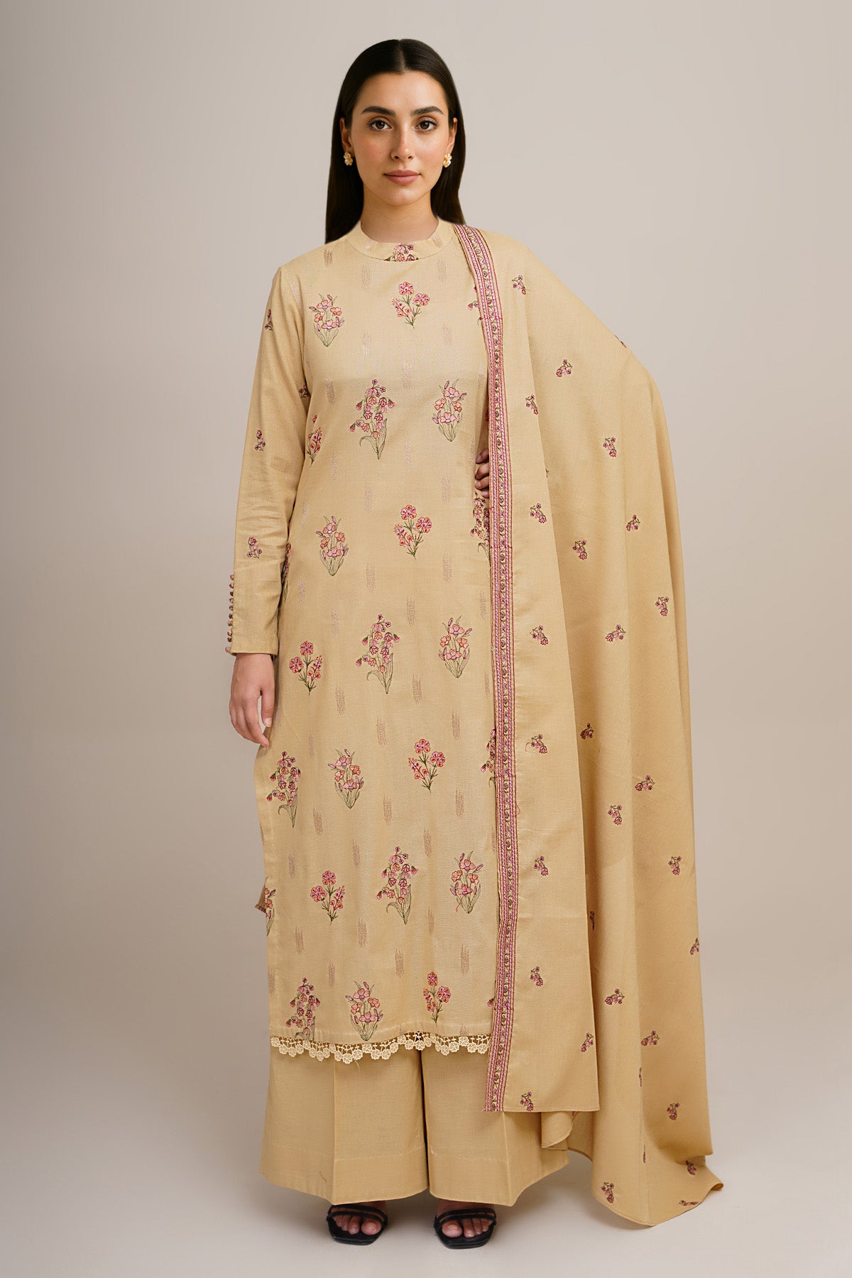 3 Piece - Embroidered Suit - E1754