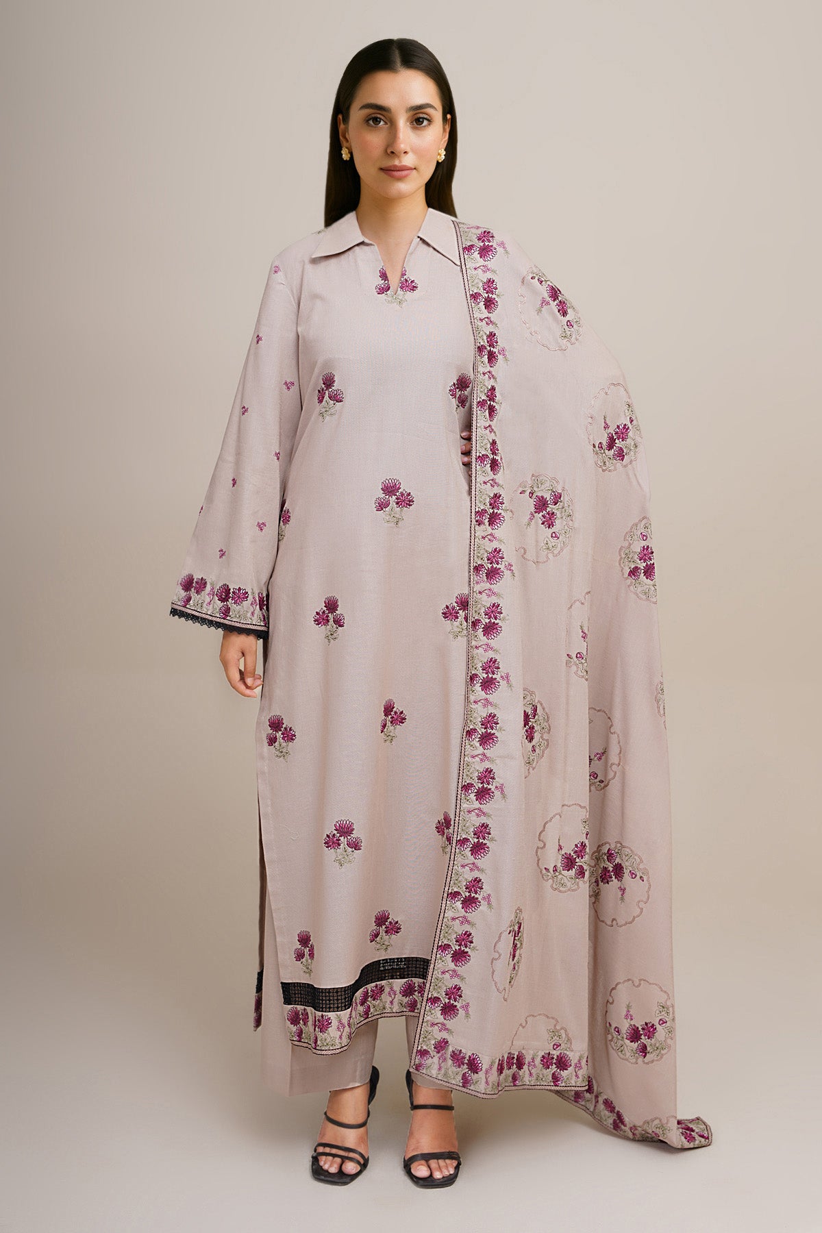 3 Piece - Embroidered Suit - E1757