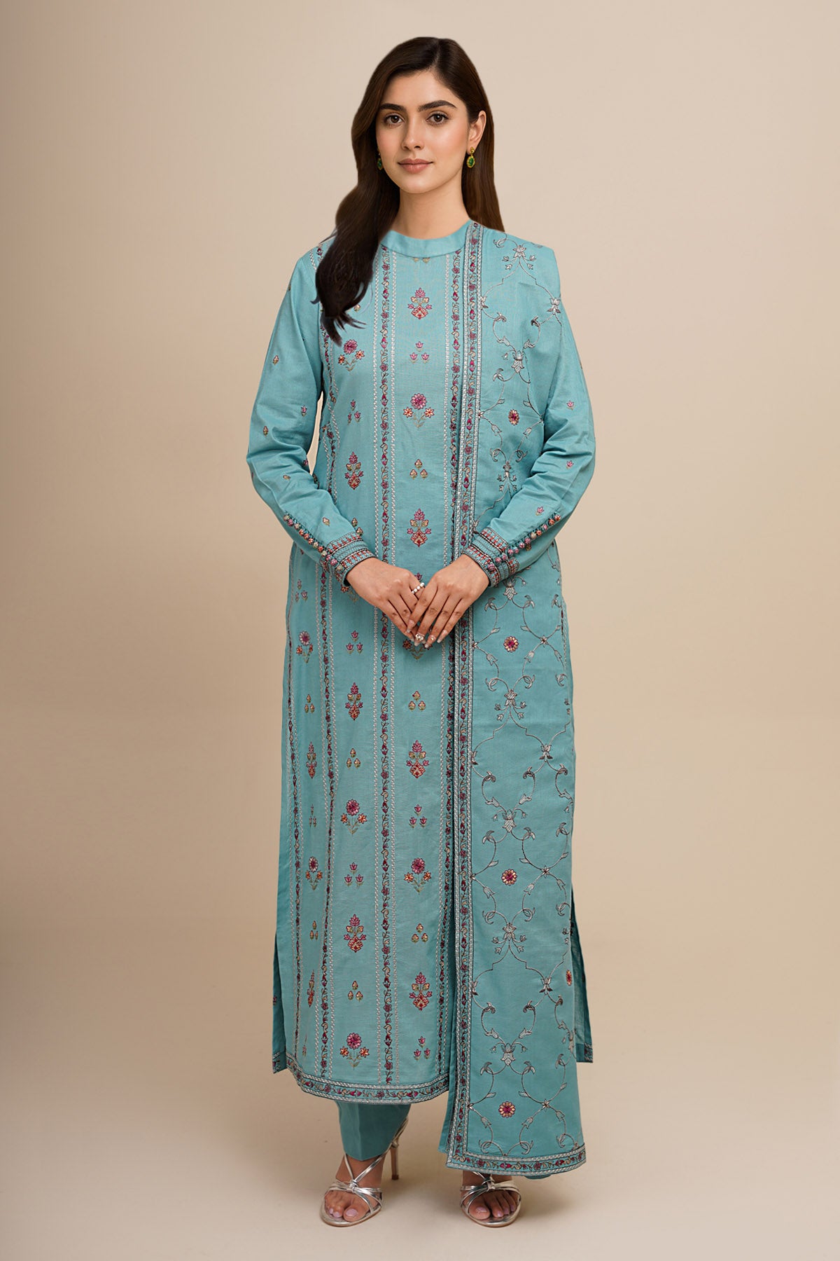 3 Piece - Embroidered Suit - E1758