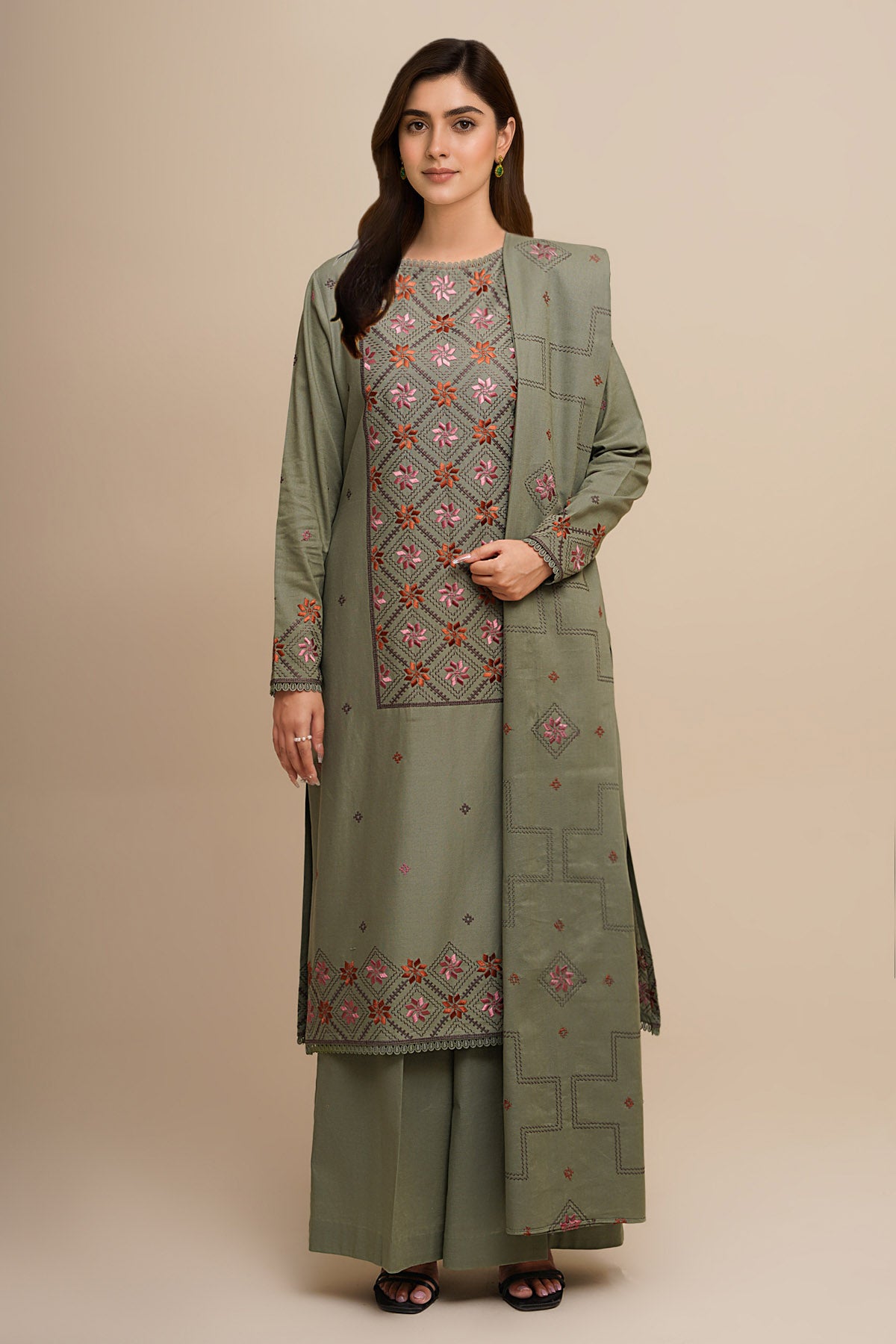 3 Piece - Embroidered Suit - E1764