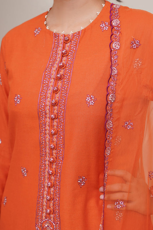 3 Piece - Embroidered Suit - E1804