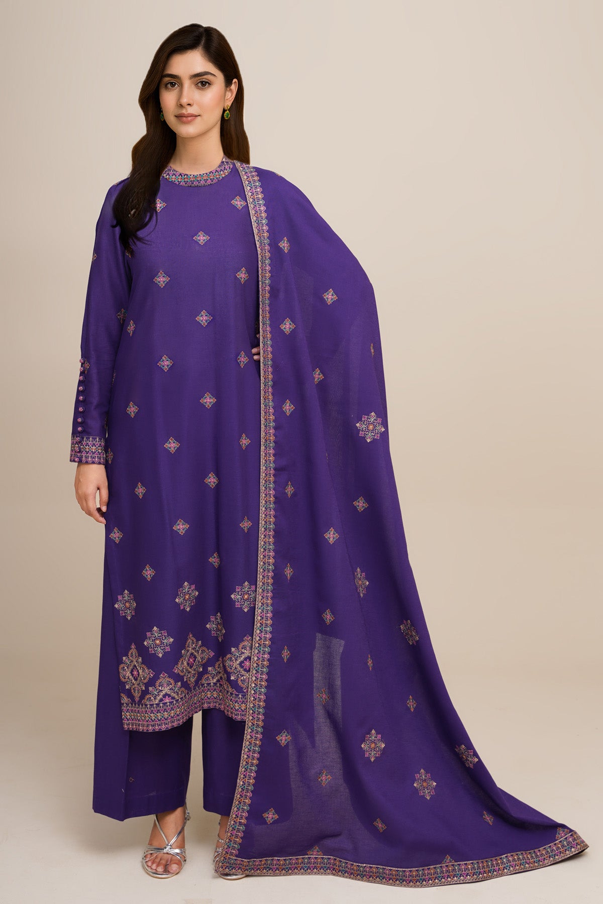 3 Piece - Embroidered Suit - E1816