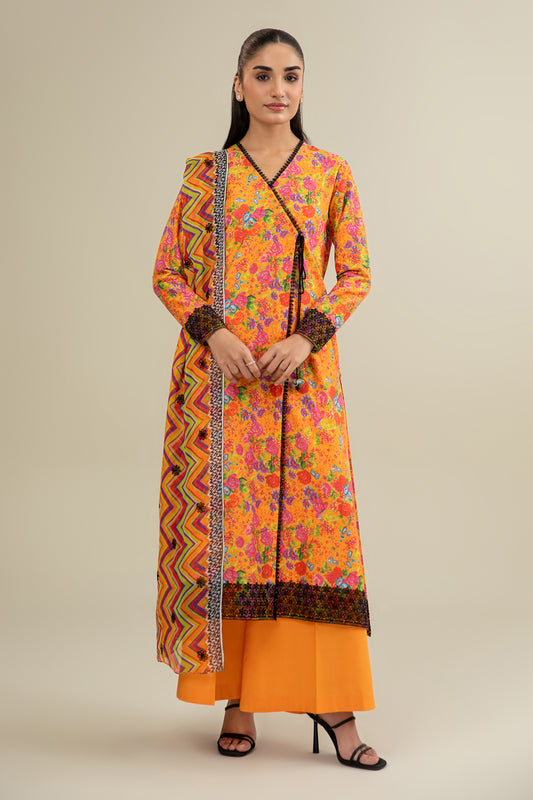 3 Piece - Printed & Embroidered Suit - E1912