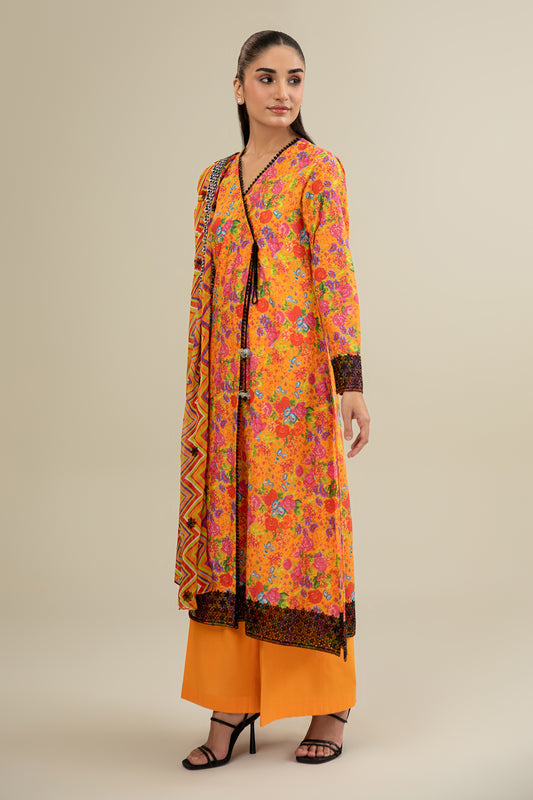 3 Piece - Printed & Embroidered Suit - E1912