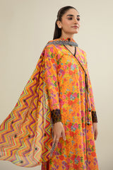 3 Piece - Printed & Embroidered Suit - E1912
