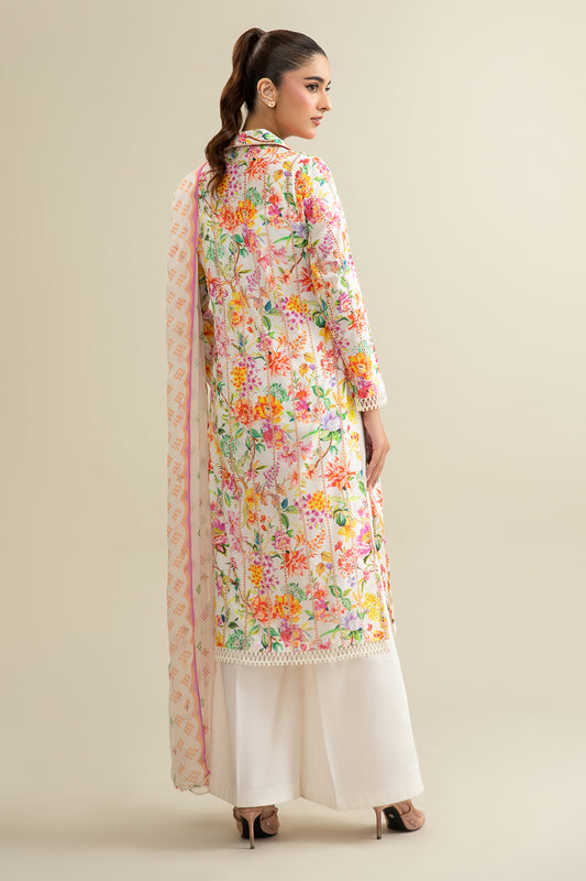3 Piece - Printed & Embroidered Suit - E1914