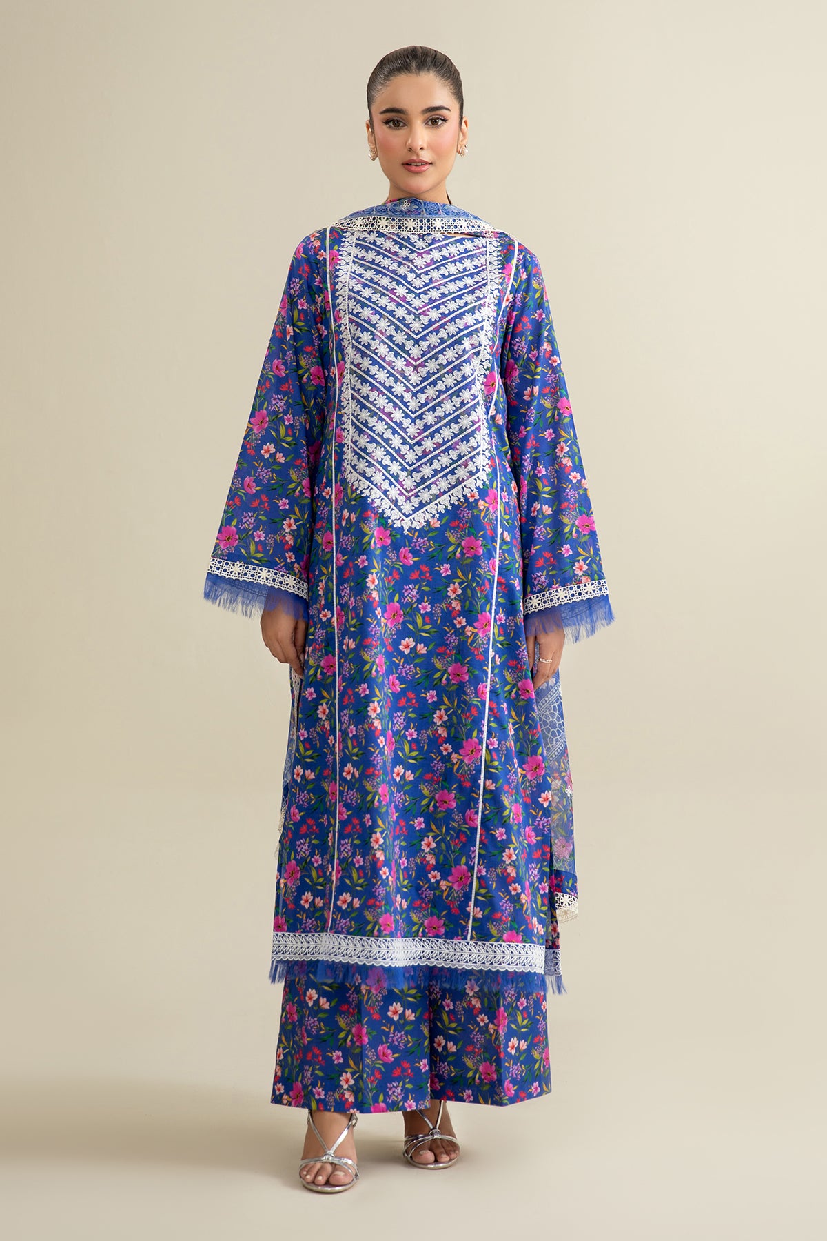 3 Piece - Printed & Embroidered Suit - E1915