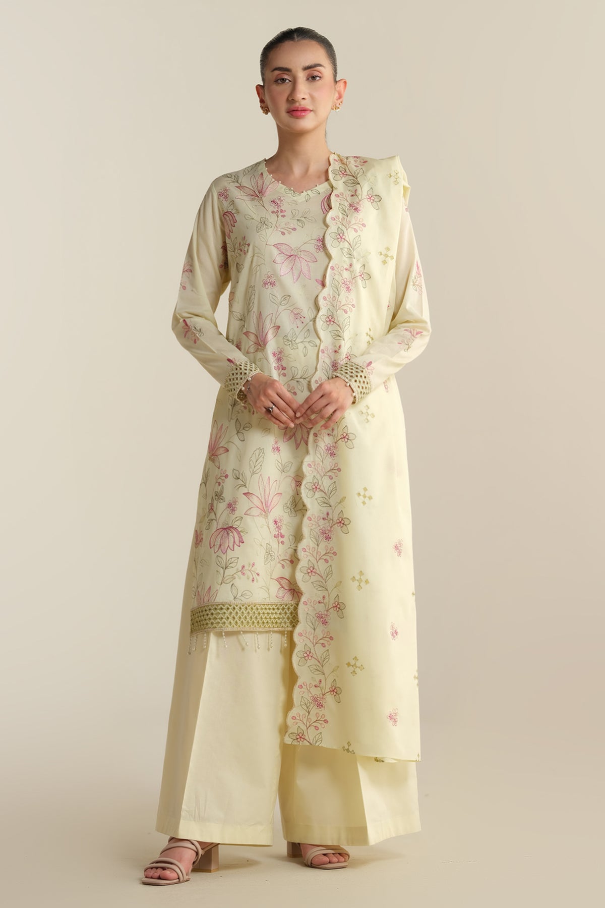 3 Piece - Embroidered Suit - E1918