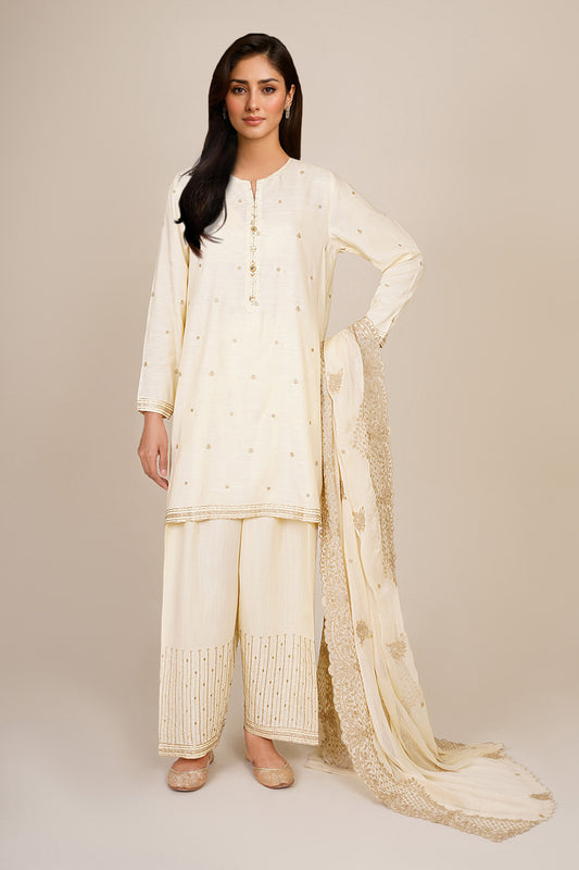 3 Piece - Embroidered & Embellished Suit - KPS25-P3192