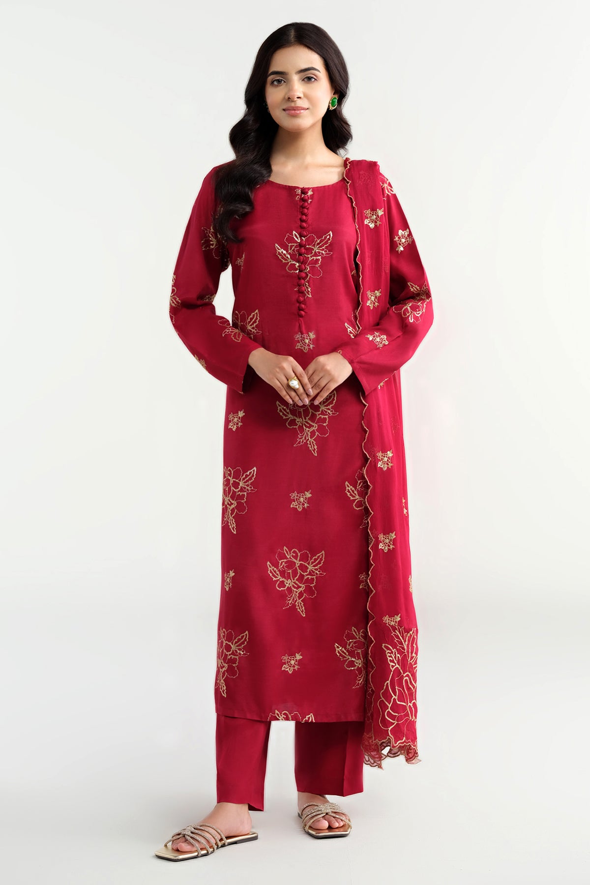 3 Piece - Embroidered Suit - KPS25-P3193