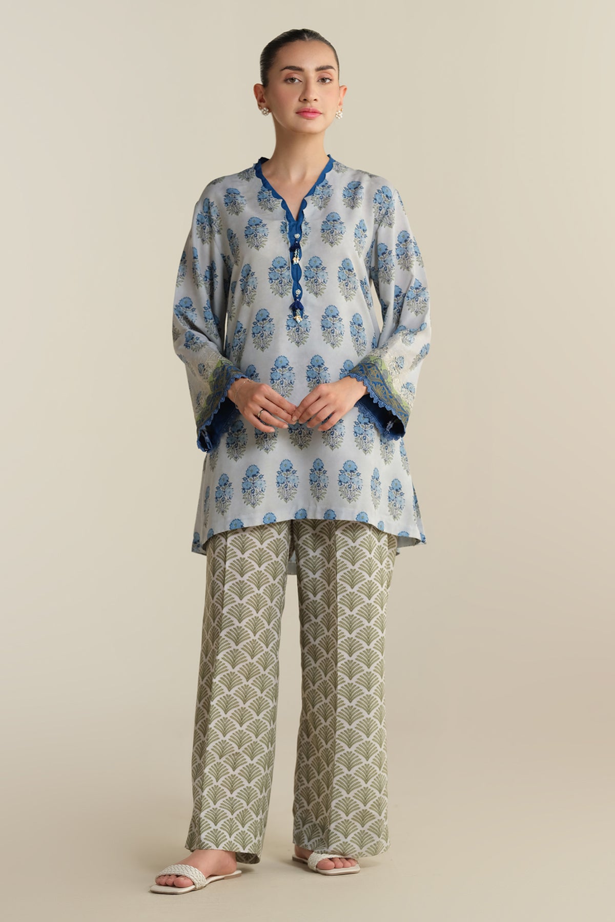 2 Piece - Printed & Embellished Suit - KPS25-P3401