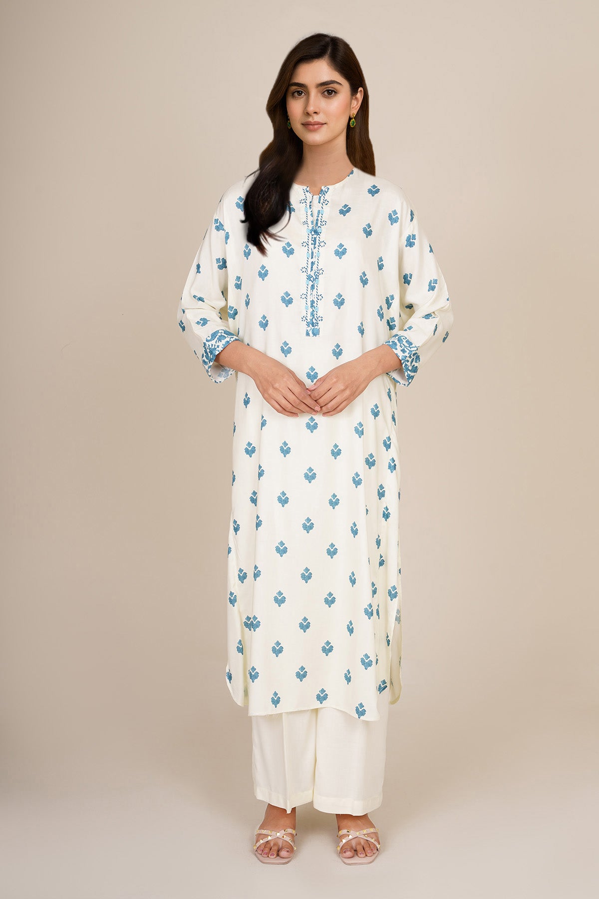 2 Piece - Printed & Embellished Suit - KPW25-P3674