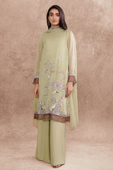 2 Pcs Embroidered Pure Chiffon Suit With Laces