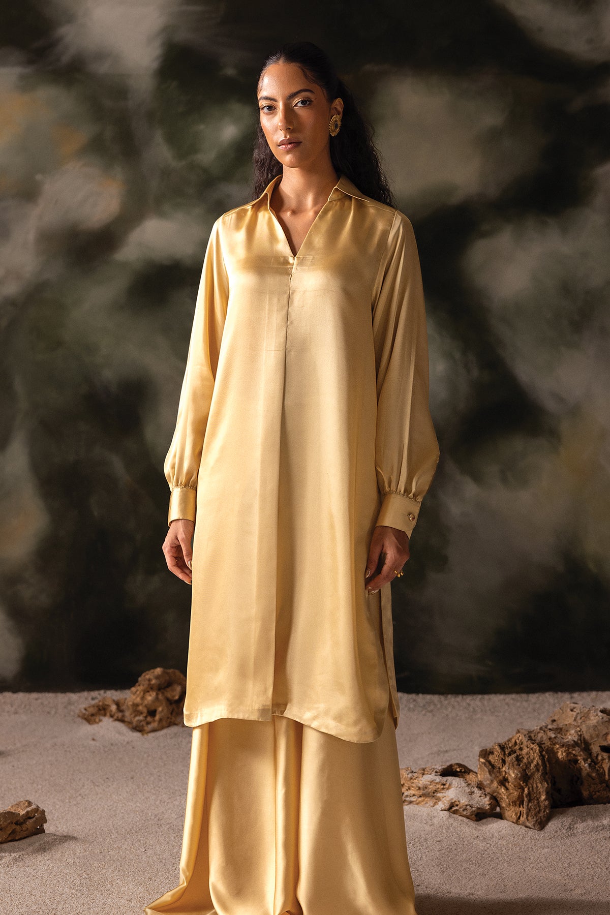 Pukhraj- 2 Piece Short Silk Shirt & Trouser