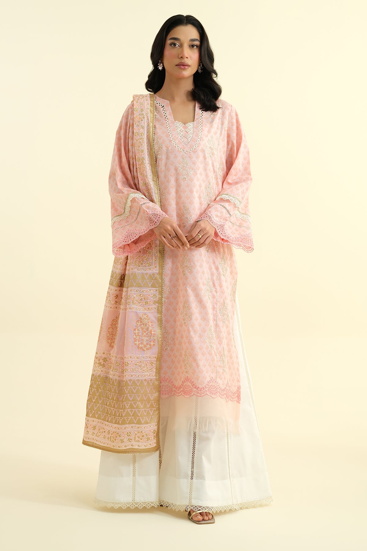 2 Piece - Printed Embroidered Suit - C6123