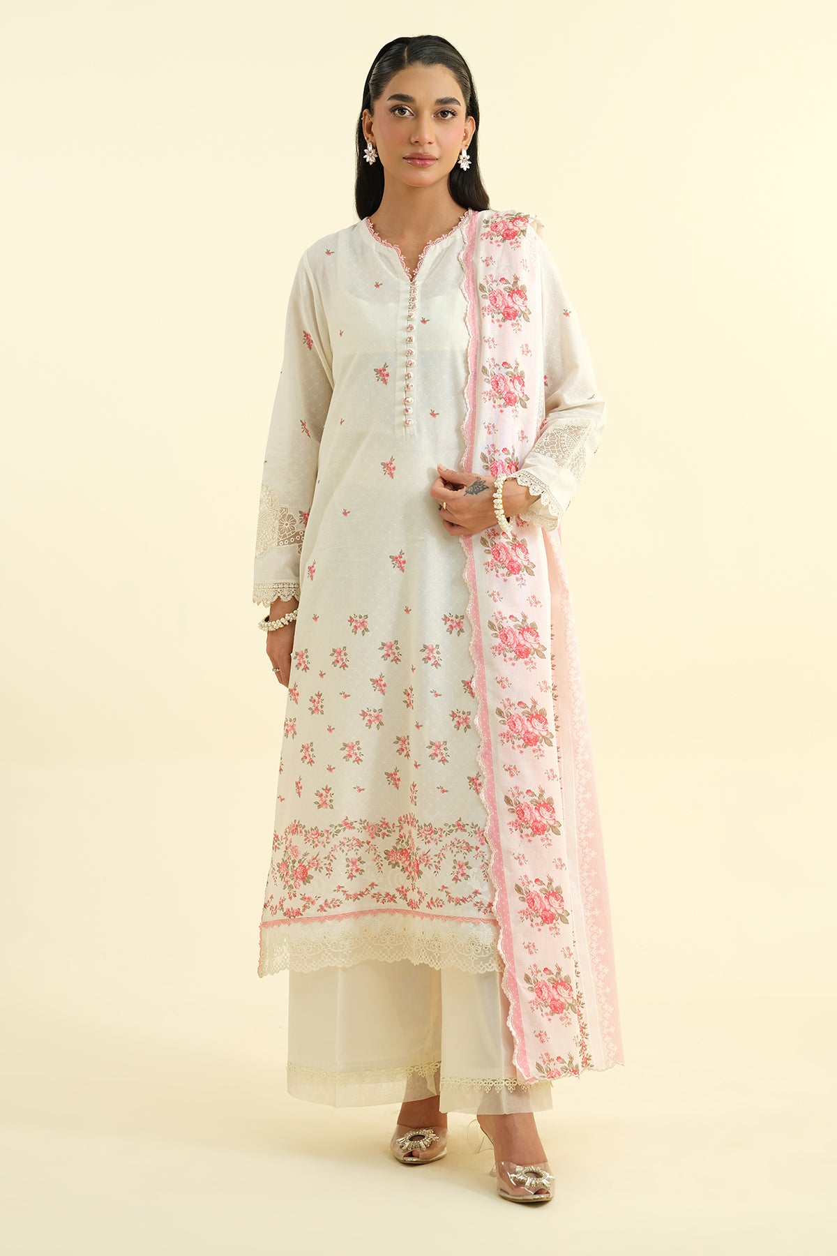 2 Piece - Printed Embroidered Suit - C6128