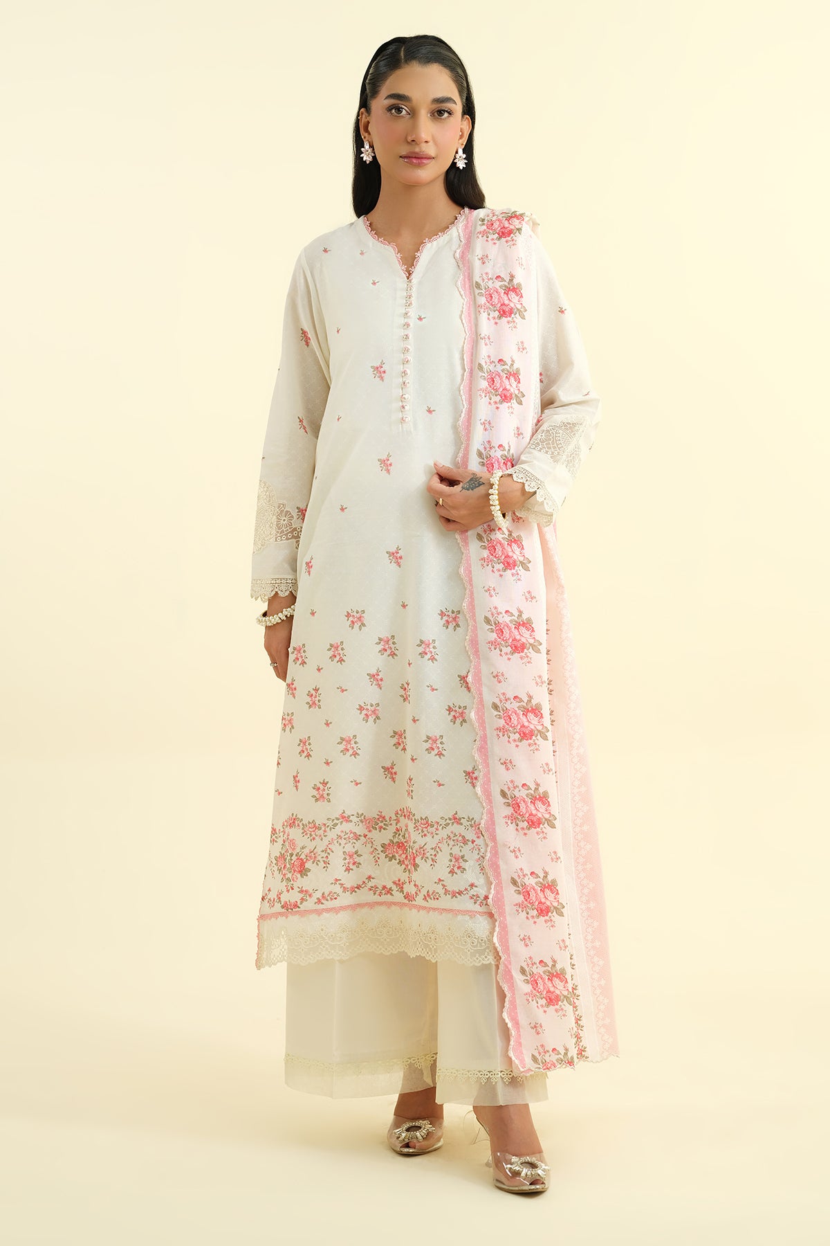2 Piece - Printed & Embroidered Suit - C6128