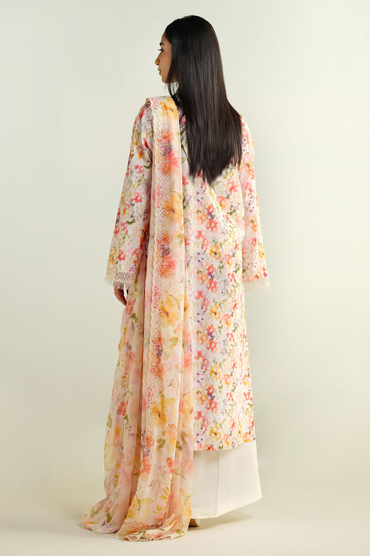 3 Piece - Printed & Embroidered Suit - C6134