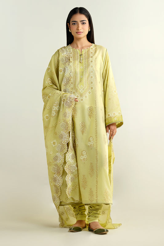 3 Piece - Printed & Embroidered Suit - C6138