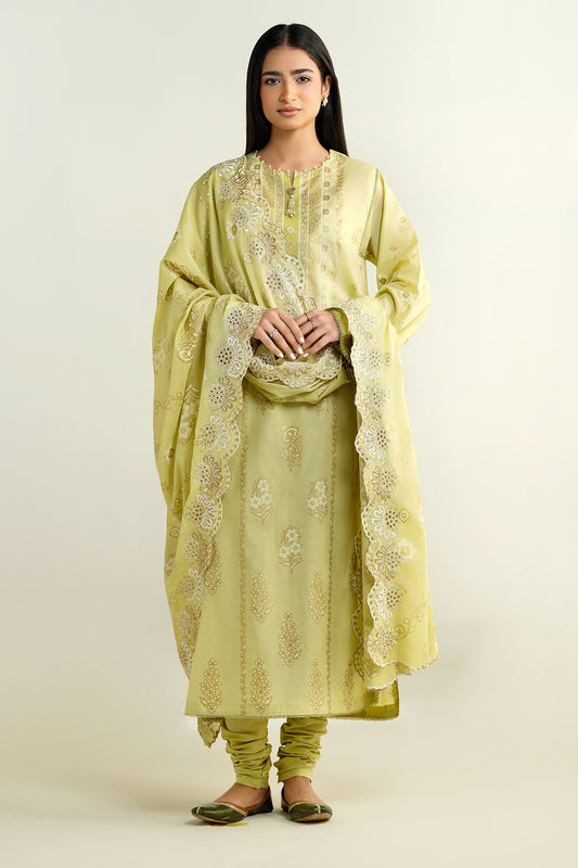 3 Piece - Printed & Embroidered Suit - C6138