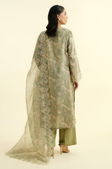 3 Piece - Printed Embroidered Suit - C6176
